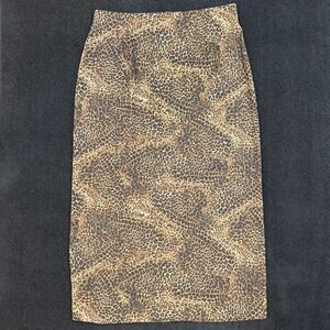 Vtgs Briggs NY Brown Leopard Print Midi Skirt Womens 32" Waist Animal Grunge